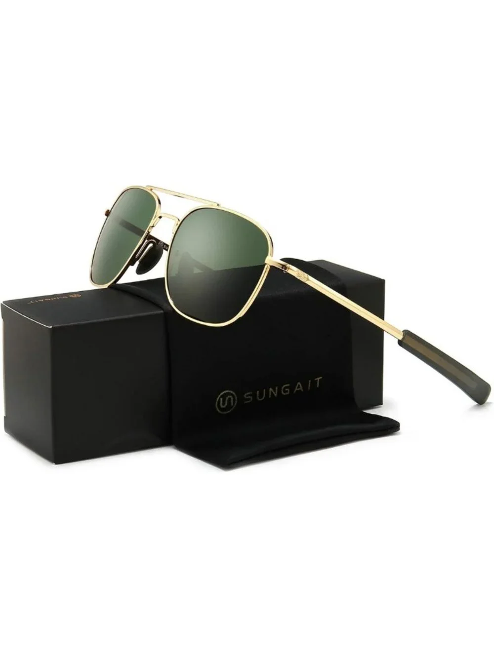 Men's Military Style Polarized Aviator Sunglasses with Bayonet Temples - UV